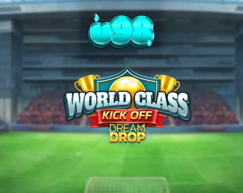 Tampilan visual retro stadion sepak bola dalam slot World Class Kick Off Dream Drop